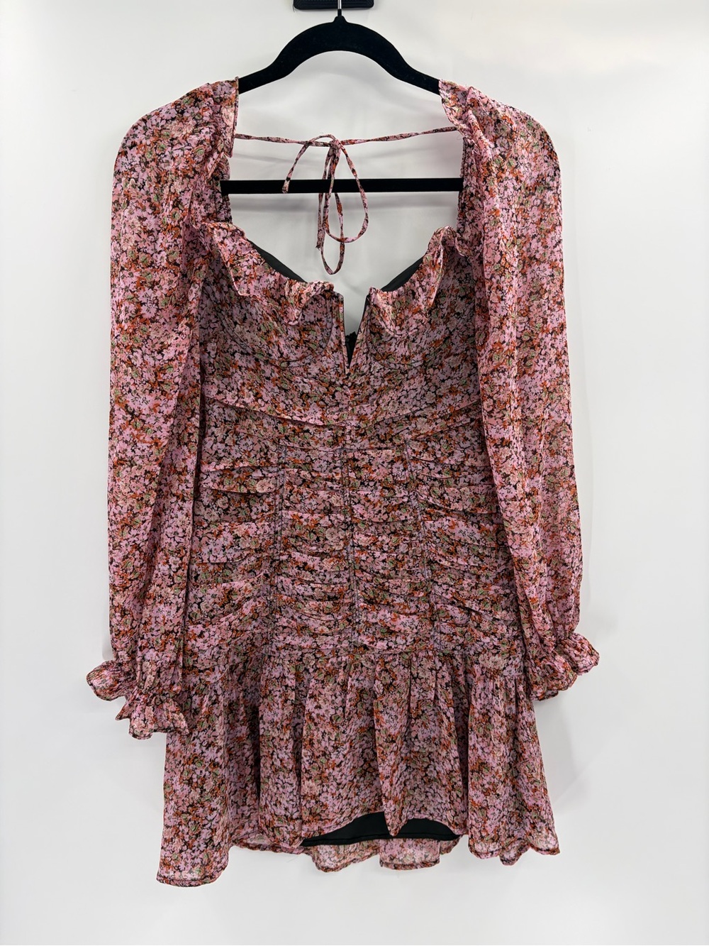 ASTR Carmella Pink Black boho Floral Corset Ruffle Minidress Size size small NWT